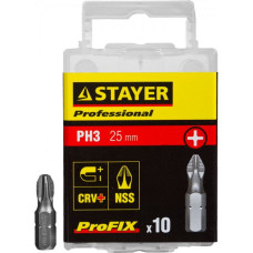 Биты STAYER "PROFESSIONAL" ProFix Phillips, тип хвостовика C 1/4", № 3, L=25мм, 10шт 26201-3-25-10_z01