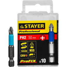 Биты STAYER "PROFESSIONAL" ProFix Phillips, тип хвостовика E 1/4", № 2, L=50мм, 10шт 26203-2-50-10_z01