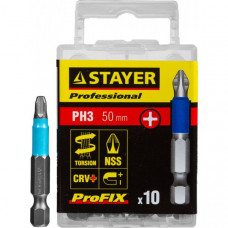 Биты STAYER "PROFESSIONAL" ProFix Phillips, тип хвостовика E 1/4", № 3, L=50мм, 10шт 26203-3-50-10_z01