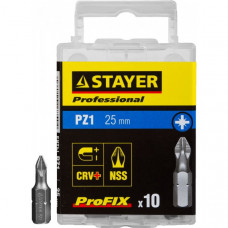 Биты STAYER "PROFESSIONAL" ProFix Pozidriv, тип хвостовика C 1/4", № 1, L=25мм, 10шт 26221-1-25-10_z01