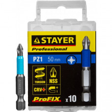 Биты STAYER "PROFESSIONAL" ProFix Pozidriv, тип хвостовика E 1/4", № 1, L=50мм, 10шт 26223-1-50-10_z01