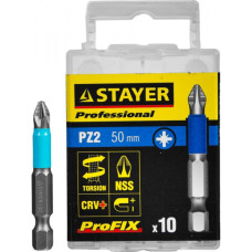 Биты STAYER "PROFESSIONAL" ProFix Pozidriv, тип хвостовика E 1/4", № 2, L=50мм, 10шт 26223-2-50-10_z01