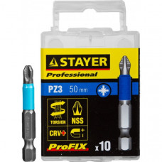 Биты STAYER "PROFESSIONAL" ProFix Pozidriv, тип хвостовика E 1/4", № 3, L=50мм, 10шт 26223-3-50-10_z01